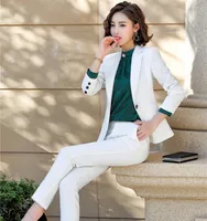 Trajes de mujer Blazers Blazers Office Work Work Wear Business Uniform Diseños con pantalones y tops Fashion White Pantsuits Traje femenino