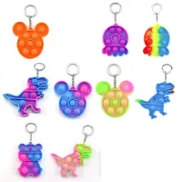 Fidget Toys La sua catena chiave favorita Designer Dinosauro Auto Quadrato Push Poo Bolla Bubble Cartone animato Dimple Rainbow Toy Toy Keychain Stress Reliever