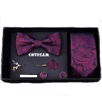 Yay bağları erkek dar kravat kelebek seti hediye kutusu 7 adet kravat 6 cm Paisley şerit kol düğmeleri tieclip broocchpin mavi moda rahat düğün