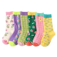 Calcetines para niños niña rodilla alta flor niño primavera franja floral calcetín de bebé algodón princesa chaussette haute