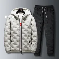 Kapüşonlu pamuk-yastıklı elbise eşofmanlar Kore tarzı slim fit sonbahar ve kış sıcak hoodie + pamuk-yastıklı pantolon 2 adet M-4XL setleri