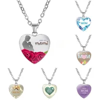 MOM Love Heart Glass Pendant Necklace Chain Women Elegant Fashion Sweet Letter Printed Mother&#039;s Day Jewelry Gift Accessories