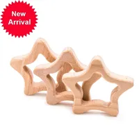 Baby houten ontwerpers bijtring 5 stks natuurlijke sterren pentagram tandjes rammelaar Montessori geïnspireerde verpleging hanger speelgoed 5QHV