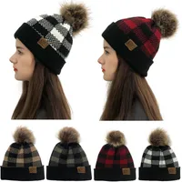 Christmas warm woolen hat Xmas generous lattice crimping color matching CC standard detachable wool ball crimping knitted hats