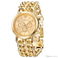 Women Geneva Gold watch Fashion Cowboy chain Quartz clothing Watches Ladies Dress clock Retro Punk Luminous wristwatch