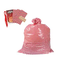 Christmas Decorations Large Printed Linen Candy Bag Happy Year 2021 Packaging Gift With Tag Red White Strip Thrifty