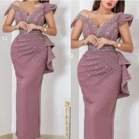 Ny ankomst V Hals Straight Evening Dresses Long Caftan Mariage Crystals Beading Evening Gowns Vestidos formaler Dubai Dress