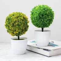 Artificial Green Potted Plant Simulation Flocking Bonsai Fake Flower Grass Ball For Home Decorations Ornaments Gifts Q0812