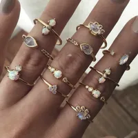 Vintage Gold Color 12 teile / satz Opal Stein Schnur Ringe Sets Für Frauen Klar Kristall Geometrische Fingerringe Anweisung Schmuck Geschenke
