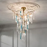 Żyrandole Odysen Art Deco Miedź Kryształowy Żyrandol Do Loft Salon Schody Willa Lobby Długa Lampa Wiszące Oddziały Oprawa światła
