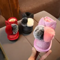 Meninas Botas Bunny Pom Poms Glitter Ankle Boot Faux Peles Rosa Vermelho Vermelho Animal Botas 2019 New Quente Botas de Neve Sandq Baby 1071 Y2