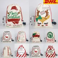Christmas Santa Sacks Gift Bags Large Organic Heavy Canvas-bag Santa Sack Drawstring Bag With Reindeers By Sea