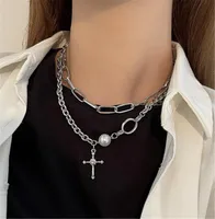 Pendant Necklaces 316L Stainless Steel Double Layer Cross Stitching Chain Necklace Ladies Hip-hop Single CZ Stacked No Fade