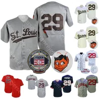 Satchel Paige Jersey Hall of Fame Patch Salute to Service 1948 1953 Crème Grijs White Navy Red Player Drop Shipping Size S-3XL