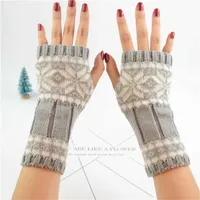 Mulheres curto trecho de lã malha meia dedo touch screen luvas de inverno feminino braço quente crochê floco de neve luvas de dedos b77 211214