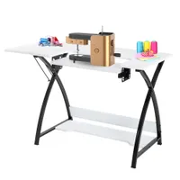 WACO-Stoff-Nähmaschine Tisch, Mehrzweck-Tischschneide-Computer-Schreibtisch für Heimstudium-Büro-PC-Schreibarbeitstation, Metallrahmen robust, weiß