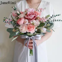 Fiori del matrimonio Janevini Vintage European Bridal Holding Dusty Pink Roses Roses Fine Bouquet Decorazione Ramo Flores Artificiales