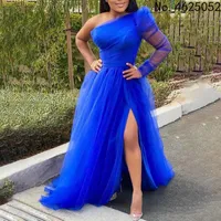 Günlük Elbiseler Lady Nedime Parti Artı Boyutu 2021 Kapalı Omuz Bölünmüş Büyük Hem Uzun Tül A-Line Balo Elbise Resmi Düğün