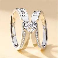 Kvinnors Ringar Crystal Love Ring Silver Couple Valentine's Lady Cluster Styles Band