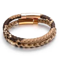 Custom Jewelry Wholale Stainls Steel Clasps Python Leather Snake Bracelet Men