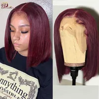 Pinshair Burgundy Peruvian Bob Wig Human Hair Wigs #30 99J Pre-Colored 13*1 Transparent Lace Remy Black Women