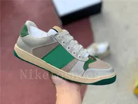 Sapatos de Couro Sujo Sapatos Verde e Vermelho Stripe Web Luxurys Designer Sneaker Itália Afligido Screener Mens Sapato Casual