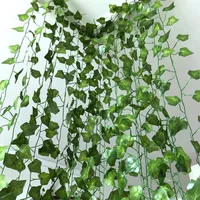 12pcs 2m Ivy verde foglie finte foglie ghirlanda pianta fogliame fogliame decorazione domestica in plastica rattan stringa parete piante artificiali 220226