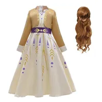 New Little Anna Dress Up For Girl Manga Larga Falso Dos Pieces Snow Queen Disfraz Fantasía Disfraz de Halloween Paginet Ropa de fiesta 3-12T