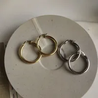 Silvologie 3mm x 30mm glänzende Kreis-Reifen Gold 925 Sterling Silve Textur Korea Ohrringe für Frauen Romantische Schmuck Geschenk