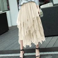 Gonne Sexy Skirt Spring Skirt Fashion Donne Solid High Elastic Waist Mesh Tutu Irregular Lungo Femm1