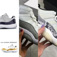 Eakers 11 11s Mens Basketball Shoes Jumpman 25ﾺ anivers￡rio Low Produce 45 Cap e vestido 72-10 White Metallic Silver Running 36