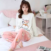 Winter Women Warm Cute Night Sleepwear Pijama Mujer Flannel Full-Sleeve Pajamas Set Ladies Homewear Pyjama Girls Clothes