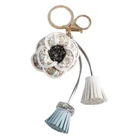 Keychains Flower Tassel Keychain Women Bag Zipper Charms Crystal Rhinestone Key Chain Ring Fashion Holder Car Keyrings Trinket