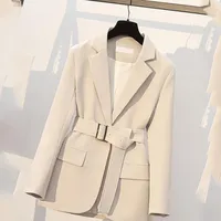 Women's Suits & Blazers FMFSSOM Autumn Sashes White Blazer Women Elegant Slim Fashion Casual Outwear One Button Solid Black Suit Coat With B
