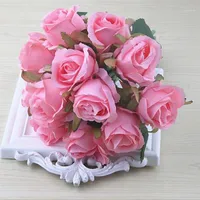 12 teile / los künstliche rose blumen hochzeit blumenstrauß weiß rosa thai königliche seide dekoration party dekorative kränze