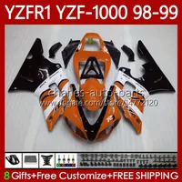 Kit de carrocería para yamaha yzf-1000 yzf-r1 yzf1000 yzfr1 98 99 00 01 Cuerpo 82NO.152 YZF R1 1000CC 1998-2001 YZF 1000 CC R 1 1998 1999 2000 2001 Motocicleta Negro Naranja carenado