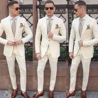 Ivory Men Suits Peaked Lapel Blazer Classic Fit Two Pieces Custom Made Wedding Tuxedos For Groom Wear (Jacket + Pants) Men&#039;s & Blazers