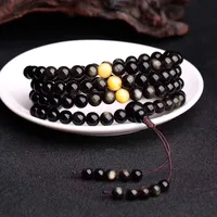 Natürlicher Obsidian 108 Perlen Armband Herren und Womens Armbänder Gold Tiger Eye Spacer Perlen Paare Natürlicher Kristall