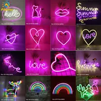 LED Neon Sign SMD2835 Night Light Light Love Heart Rainbow Cat Lighting Modelo Modelo USB Decorações Table Lamps para Feriado Xmas Party