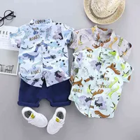 Baby Boys Summer Clothing Niños para niños Camisa de estampado de dibujos animados de disfraces + set de pantalones cortos azul marino 1 2 3 3 años atuendos G220310