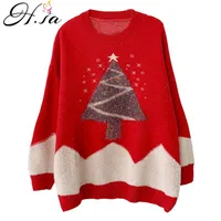 Женские свитера HSA 2021 Женщины Рождественские свитер и пуловеры красный синий повседневный теплый толстый толстый толчок Femme зимняя одежда