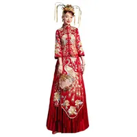Cheongsam Chinese Women&#039;s Wedding Dress QiPao Embroidery Evening Long Gown La Robe De Mariee Femmes Chinoises Ethnic Clothing