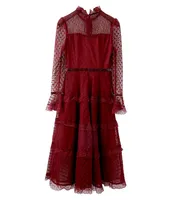 Casual Dresses Hohe Qualität Spitze Kleid 2021 Frühling Sommer Celebrity Inspirierte Party Frauen Sexy Tüll Mesh Patchwork Langarm Schwarz Rot