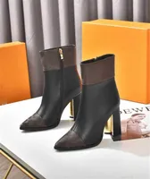 Diseñador de lujo Drops Downtown Rain Boot Fashion Woman Heel Bootie Line Ranger Botas negras con caja original