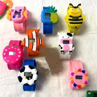 Newwst Cartoon Slap LED watches Silicone Band Candy 3D Kid Watch Duck Fruit Animal kids children Digital Snap Student Timer