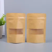 Bolso de papel Kraft con paquete de ventanas Almacenamiento de alimentos Doypack Stand Up Pouch Square DIY Reutilizable Resellable Cremallera olor Olor