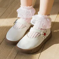 靴下1-9年5ペア/ロット夏の薄いレースキッズガール通気性メッシュプリンセスコットン子供の靴下スカルペットキエ