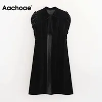 AACHOAE Zarif Uzun Kadife Pelerin Ceket Kadınlar Kış Papyon Siyah Pelerin Giyim Puf Kol Ara Yaka Palto 210413