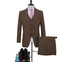 Męskie Garnitury Blazers Wool Brown Tweed Custom Made Men Prom Siatek Retro Dostosowane Slim Fit Wedding for 3 szt. Groom smoking