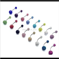 Dzwonki Drop Delivery 2021 Sprzedaż 316L Ze Stali Nierdzewnej Double Crystal Ball Diamond Belly Button Pępek Ring Body Biżuteria Piercing DZKV9
